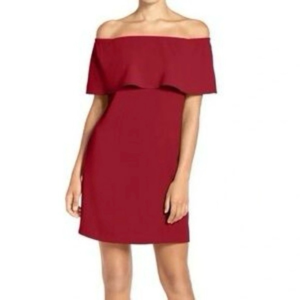 Charles Henry Red Off Shoulder Cape Top Dress Size Large